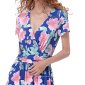 Kate Kasin Womens Elegant Summer Floral Pattern Short Sleeve V-Neck Maxi Dress KK000686-1